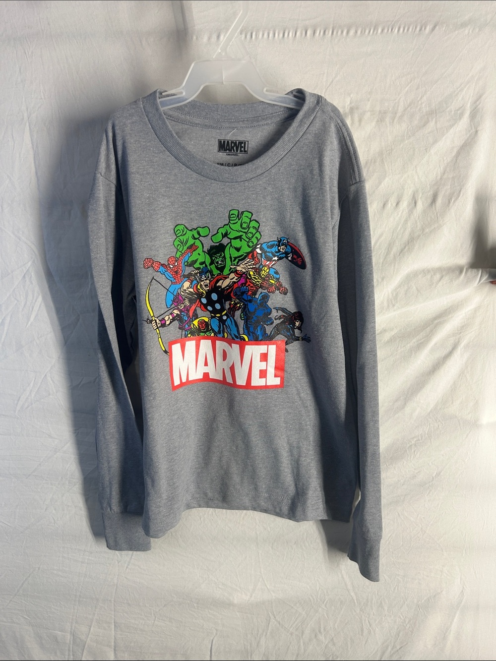Marvel Long Sleeve Graphic Tee in Gray with Multicolor Avengers Print